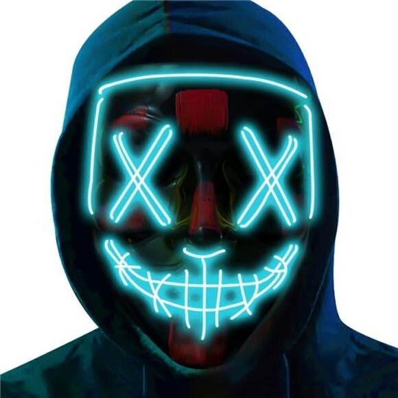 BLUE Halloween Mask LED Light UP Festival Cosplay Costume Masquerade Parties